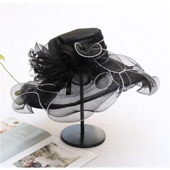 Women's Kentucky Derby Church Dress Hat A-black,white Edge - Picture 5 of 5